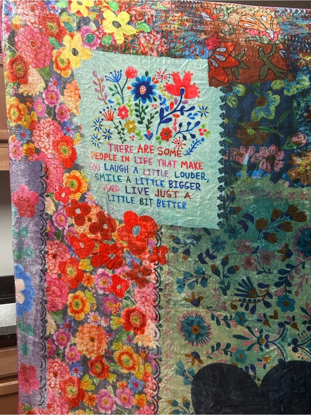 NATURAL LIFE XL Multicolor Floral Patchwork Throw with Heart Motifs